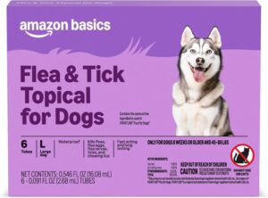 Amazon Basics Flea and Tick Topical Treatment for Dogs, Large (45 88 lbs), Fast Acting and Long Lasting, 6 Counts, Packaging May Vary